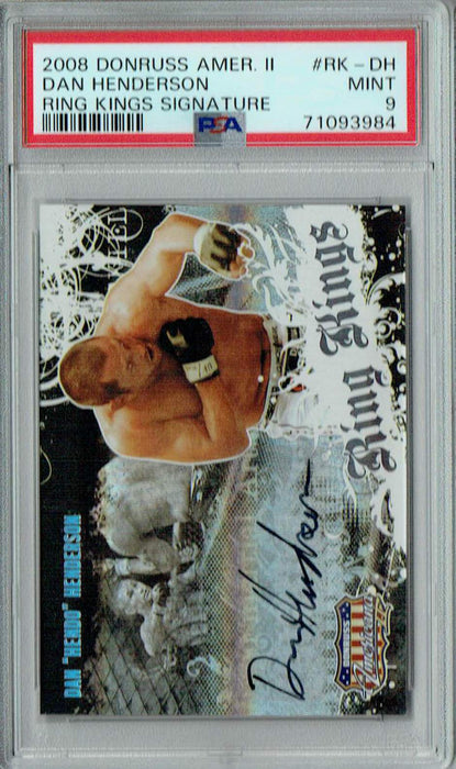 PSA 9 MINT Dan Henderson 2008 Donruss Americana #RK-DH Rookie Card Ring King Signature Auto 200 Made