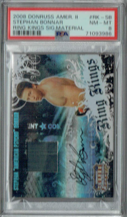 PSA 8 NM-MT Stephan Bonnar 2008 Donruss Americana #RK-SB Rookie Card Ring Kings Sig. Material Ato #127/500