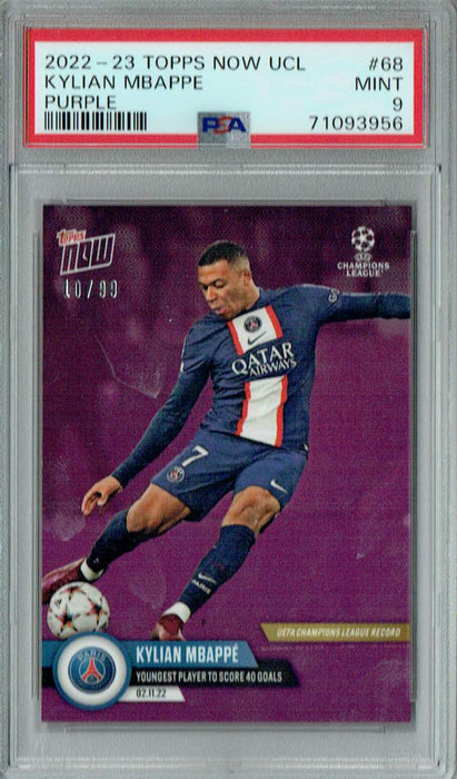 PSA 9 MINT Kylian Mbappe 2022-23 Topps Now UCL #68 Rare Trading Card Purple 99 Made