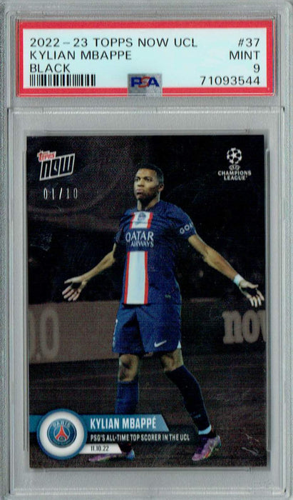 PSA 9 MINT Kylian Mbappe 2022 Topps Now #37 PSG Card Black SP The #1 or 10