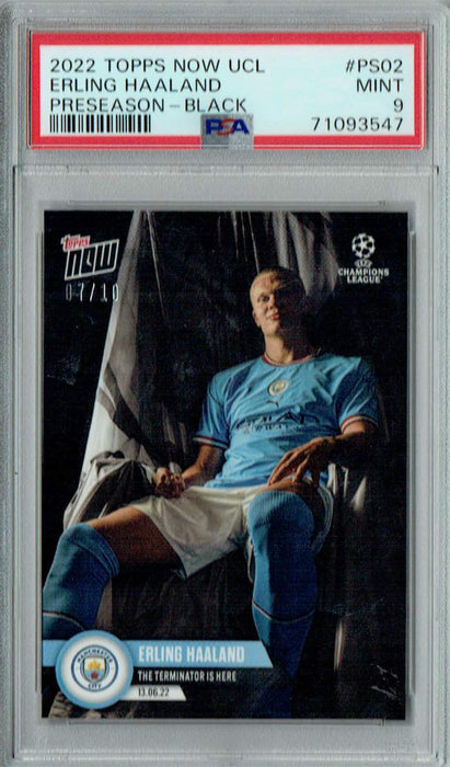 PSA 9 MINT Erling Haaland 2022 Topps Now #PS02 Rare Trading Card Black SP #7/10