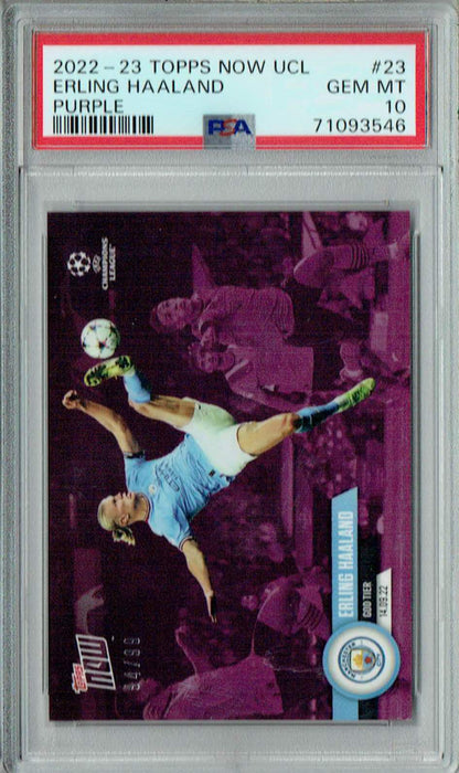 PSA 10 GEM-MT Erling Haaland 2022-23 Topps Now UCL #23 Rare Trading Card Purple #94/99