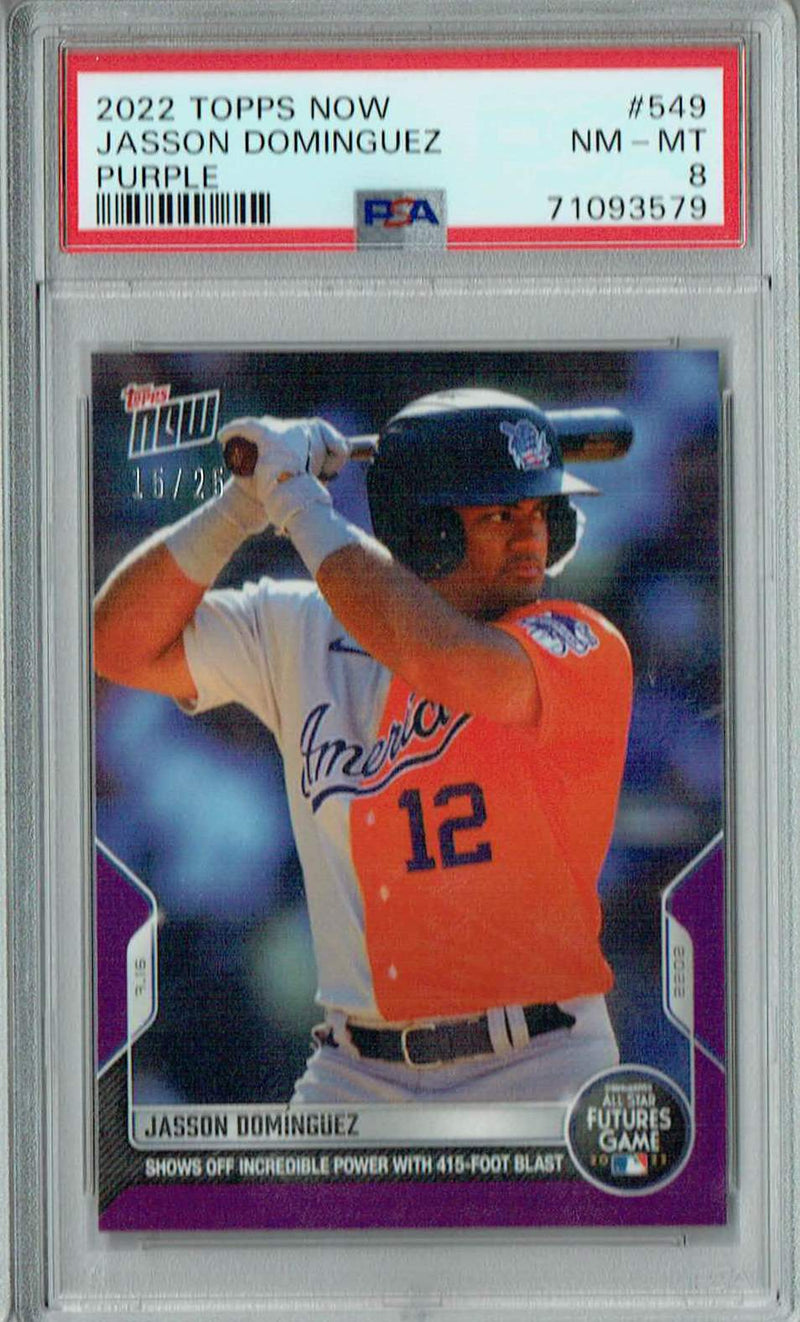 PSA 8 NM-MT Jasson Dominguez 2022 Topps Now #549 Rookie Card Purple #15/25