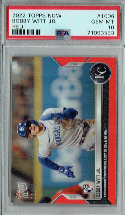 PSA 10 GEM-MT Bobby Witt Jr. 2022 Topps Now #1006 Rookie Card Red SP #9/10