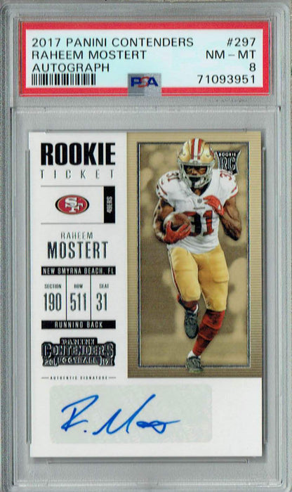 PSA 8 NM-MT Raheem Mostert 2017 Panini Contenders #297 Rookie Card Auto