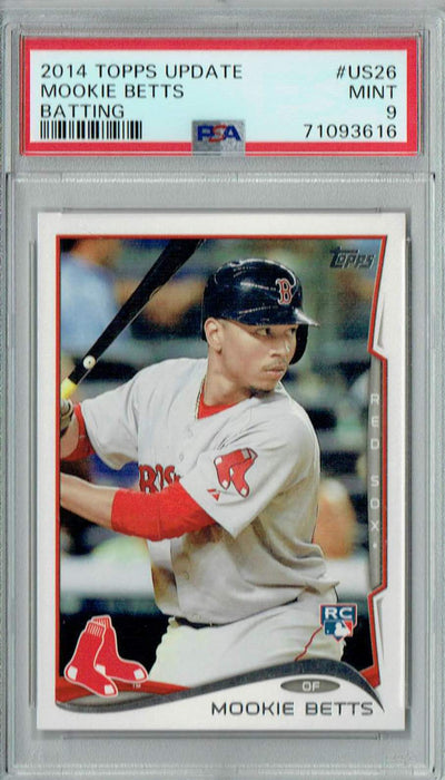 PSA 9 MINT Mookie Betts 2014 Topps Update #US26 Rookie Card Batting