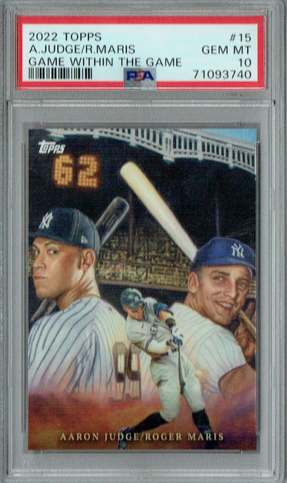 PSA 10 GEM-MT Aaron Judge Roger Maris 2022 Topps #15 Rare Trading Card Game Within The Game