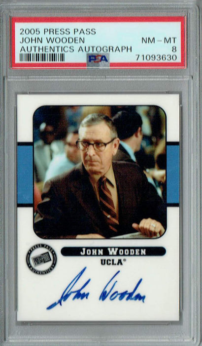 PSA 8 NM-MT John Wooden 2005 Press Pass #0 Rare Trading Card Authentics Auto