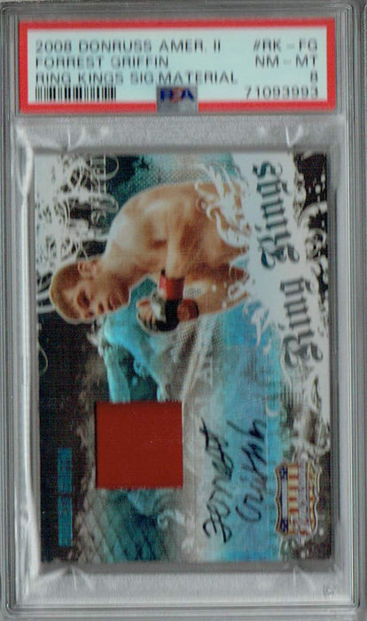 PSA 8 NM-MT Forrest Griffin 2008 Donruss Amer II #RK-FG Rookie Card Ring Kings Sig. Material