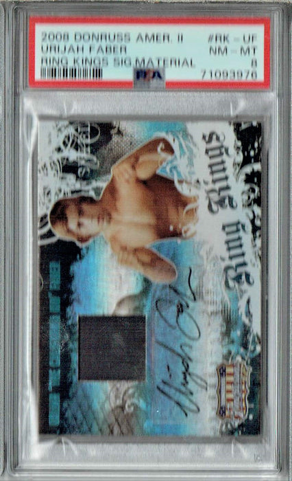 PSA 8 NM-MT Urijah Faber 2008 Donruss Americana #RK-UF Rookie Card Ring Kings Sig Material Auto 58/194