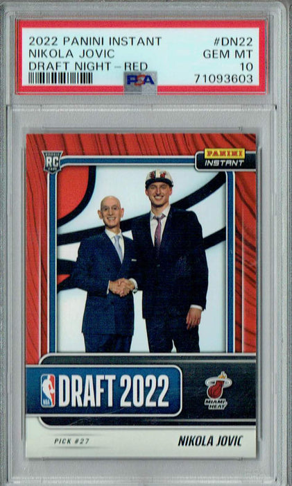 PSA 10 GEM-MT Nikola Jovic 2022 Panini Instant #DN22 Rookie Card Draft Night-Red 25 Made