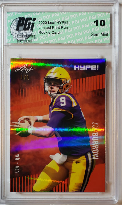 Joe Burrow 2020 Leaf HYPE! #30 Red Shimmer 1/1 Rookie Card PGI 10