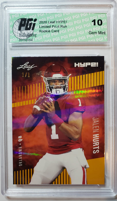 Jalen Hurts 2020 Leaf HYPE! #28 Gold Shimmer 1/1 Rookie Card PGI 10