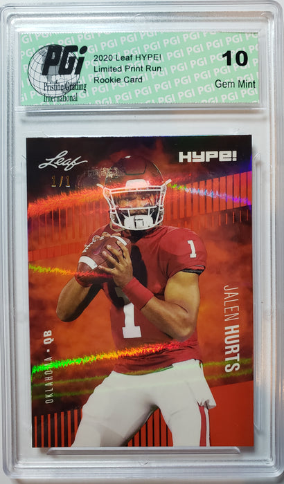 Jalen Hurts 2020 Leaf HYPE! #28 Orange Shimmer 1/1 Rookie Card PGI 10