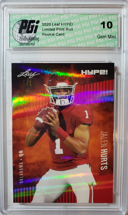 Jalen Hurts 2020 Leaf HYPE! #28 Red Shimmer 1/1 Rookie Card PGI 10