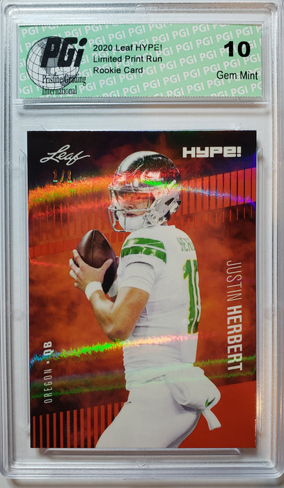 Justin Herbert 2020 Leaf HYPE! #27 Red Shimmer 1/1 Rookie Card PGI 10