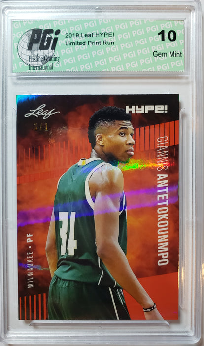 Giannis Antetokounmpo 2020 Leaf HYPE! #32 Orange Shimmer 1/1 SSP Card PGI 10