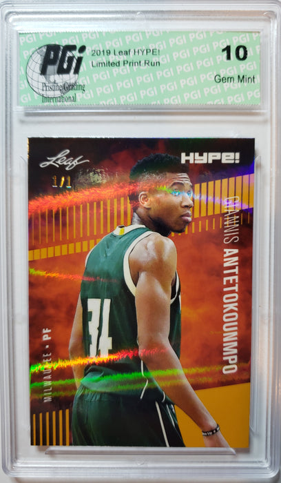 Giannis Antetokounmpo 2019 Leaf HYPE! #32 Gold Shimmer 1/1 Rare SSP Card PGI 10