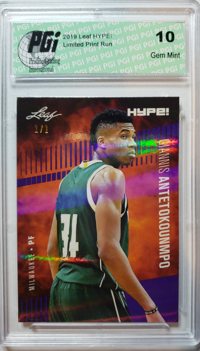 Giannis Antetokounmpo 2019 Leaf HYPE! #32 Purple Shimmer 1/1 SSP Card PGI 10