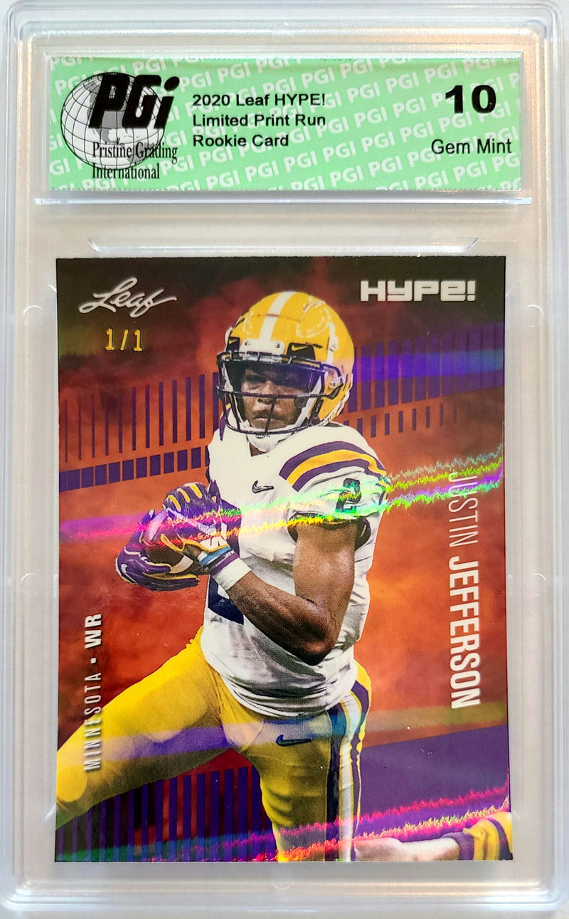 Justin Jefferson Rookie Card Minnesota PGI 10 Gem Mint Football Trading Card 2020 Leaf HYPE! #54A Purple Shimmer 1/1