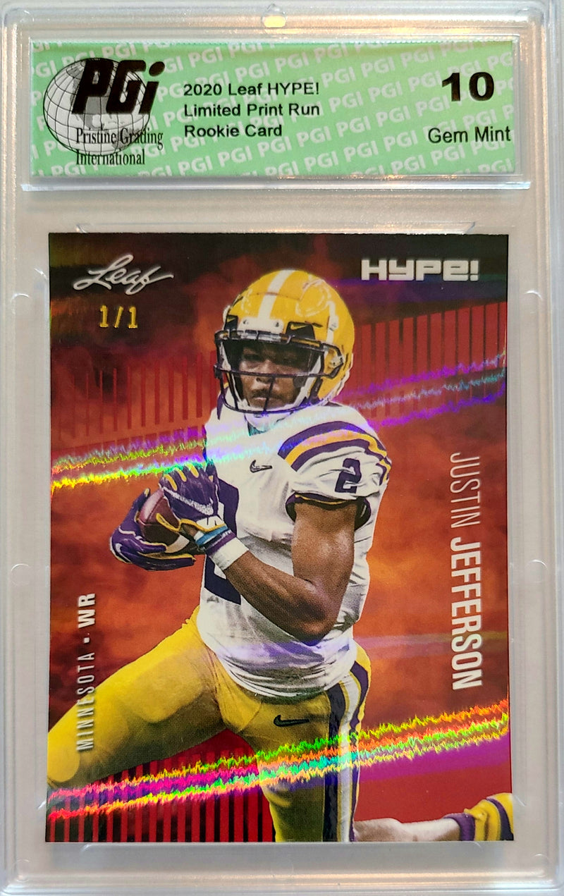 Justin Jefferson Rookie Card Minnesota PGI 10 Gem Mint Football Trading Card 2020 Leaf HYPE! #54A Red Shimmer 1/1
