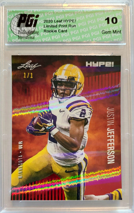 Justin Jefferson 2020 Leaf HYPE! #54A Red Shimmer 1/1 Rookie Card PGI 10