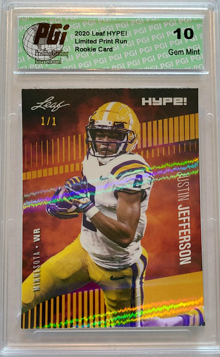 Justin Jefferson 2020 Leaf HYPE! #54A Gold Shimmer 1/1 Rookie Card PGI 10