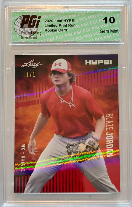 Blaze Jordan 2020 Leaf HYPE! #43 Red Shimmer 1/1 Rookie Card PGI 10