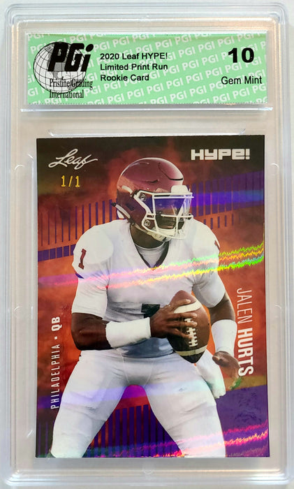 Jalen Hurts 2020 Leaf HYPE! #28A Purple Shimmer 1/1 Rookie Card PGI 10