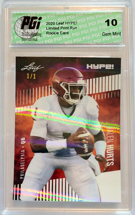 Jalen Hurts 2020 Leaf HYPE! #28A White Shimmer 1/1 Rookie Card PGI 10