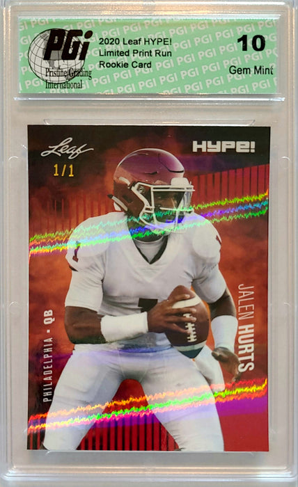 Jalen Hurts 2020 Leaf HYPE! #28A Red Shimmer 1/1 Rookie Card PGI 10