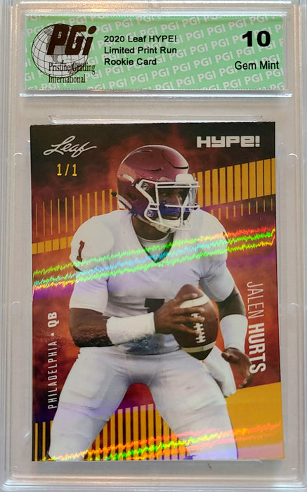 Jalen Hurts 2020 Leaf HYPE! #28A Gold Shimmer 1/1 Rookie Card PGI 10