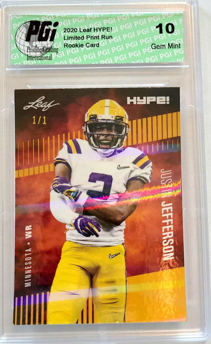 Justin Jefferson 2020 Leaf HYPE! #54 Gold Shimmer 1/1 Rookie Card PGI 10