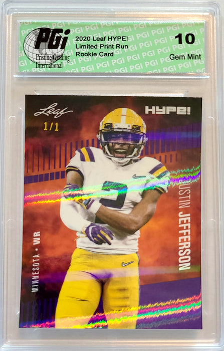 Justin Jefferson 2020 Leaf HYPE! #54 Purple Shimmer 1/1 Rookie Card PGI 10