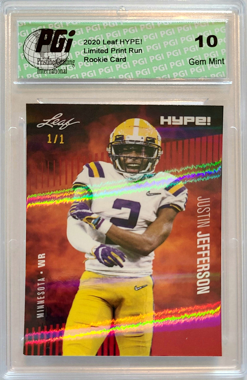 Justin Jefferson Rookie Card Minnesota PGI 10 Gem Mint Football Trading Card 2020 Leaf HYPE! #54 Red Shimmer 1/1