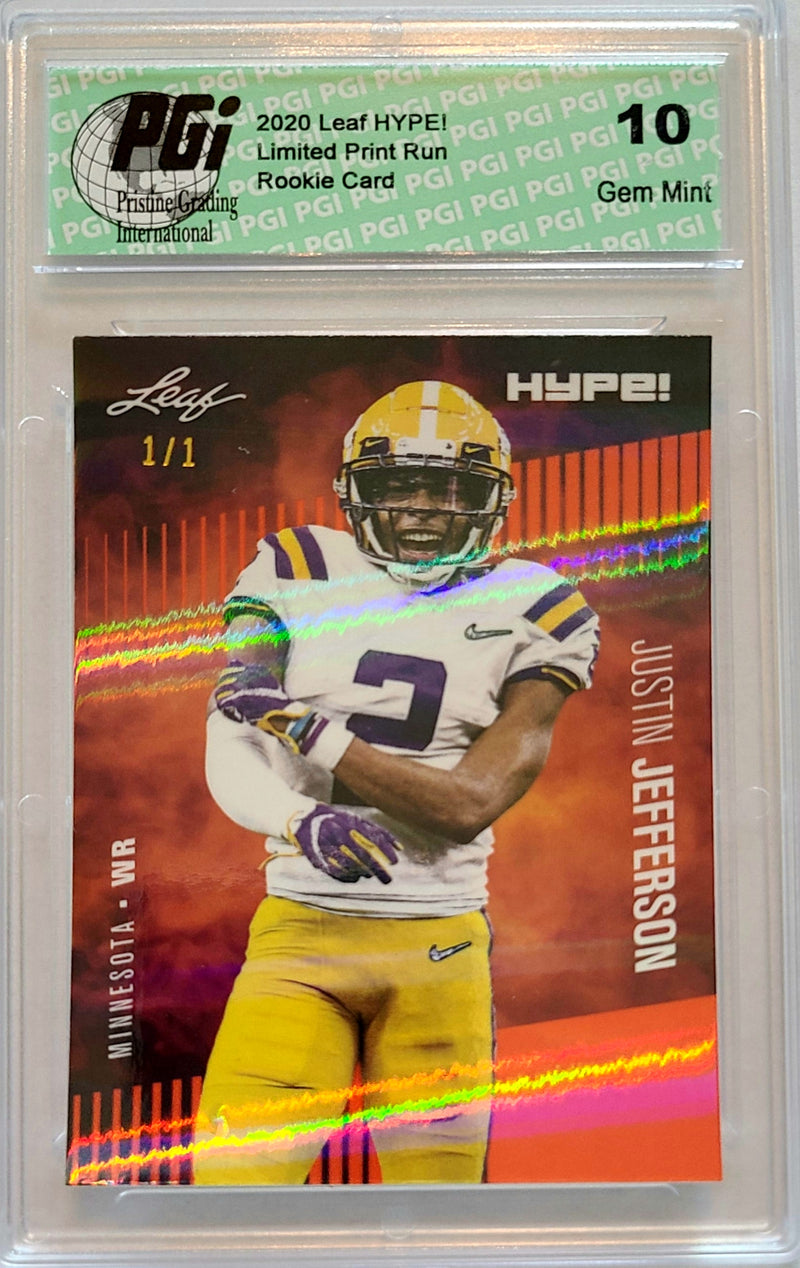 Justin Jefferson Rookie Card Minnesota PGI 10 Gem Mint Football Trading Card 2020 Leaf HYPE! #54 Orange Shimmer 1/1