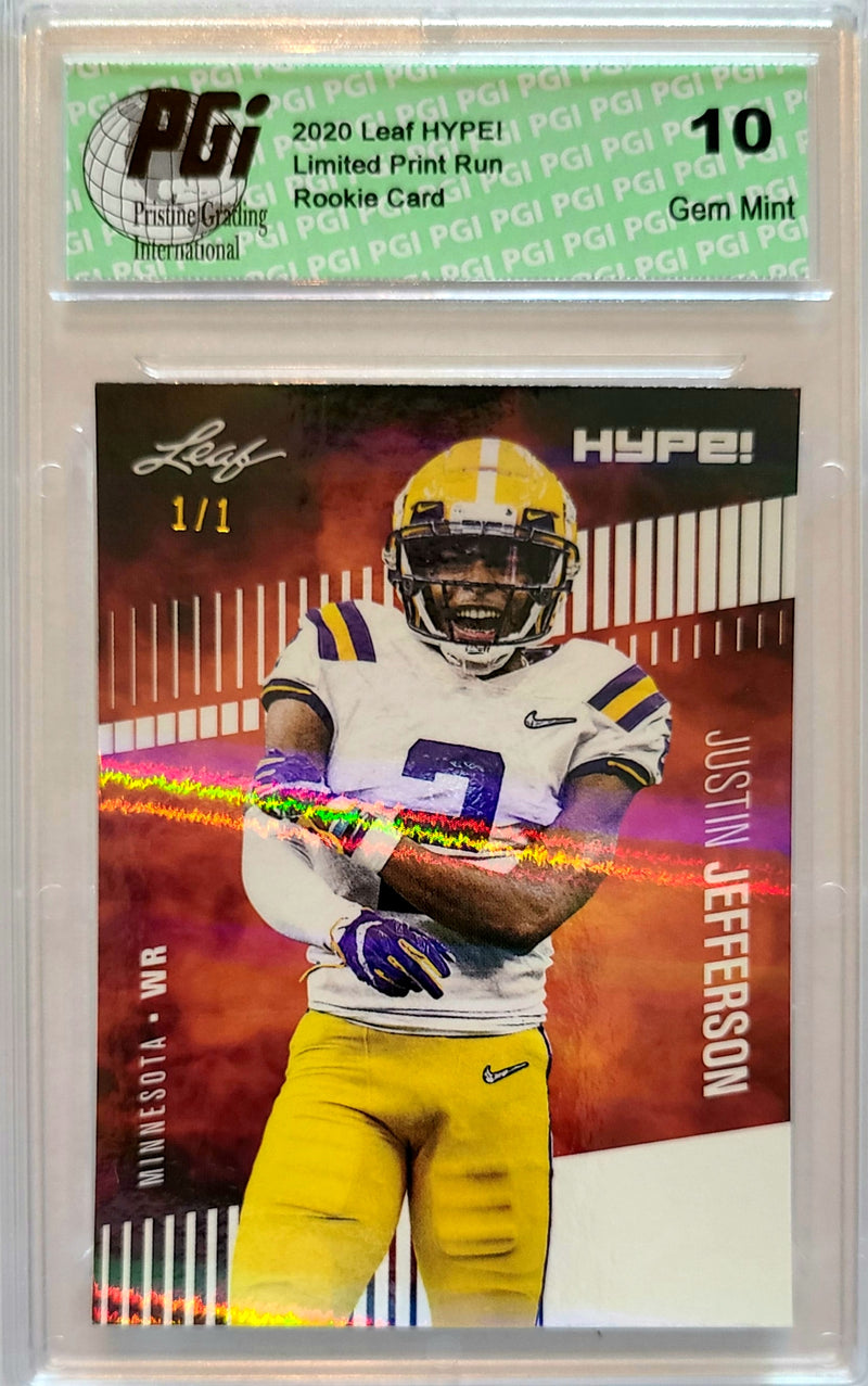 Justin Jefferson Rookie Card Minnesota PGI 10 Gem Mint Football Trading Card 2020 Leaf HYPE! #54 White Shimmer 1/1