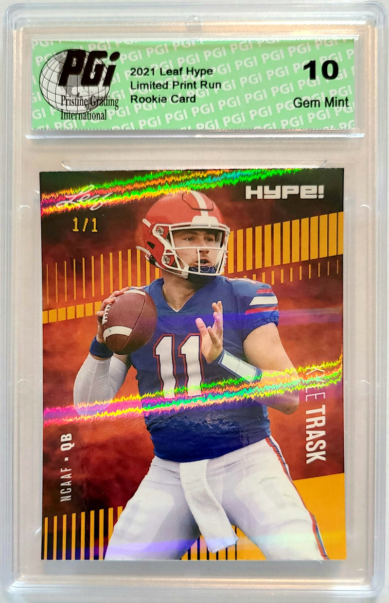 Kyle Trask Rookie Card Tampa Bay PGI 10 Gem Mint Football Trading Card 2021 Leaf HYPE! #59 Gold Shimmer 1/1