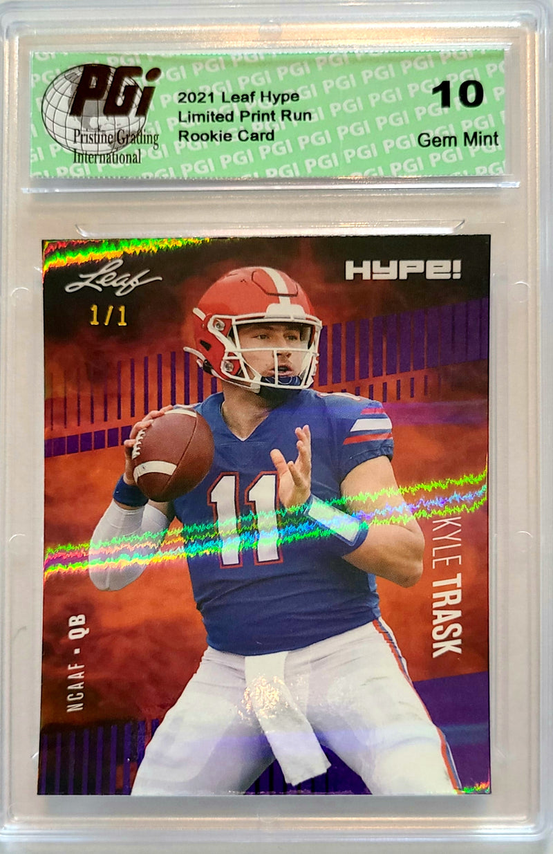 Kyle Trask Rookie Card Tampa Bay PGI 10 Gem Mint Football Trading Card 2021 Leaf HYPE! #59 Purple Shimmer 1/1
