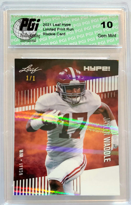 Jaylen Waddle 2021 Leaf HYPE! #62 White Shimmer 1/1 Rookie Card PGI 10