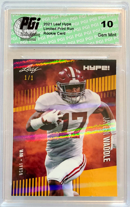 Jaylen Waddle 2021 Leaf HYPE! #62 Gold Shimmer 1/1 Rookie Card PGI 10