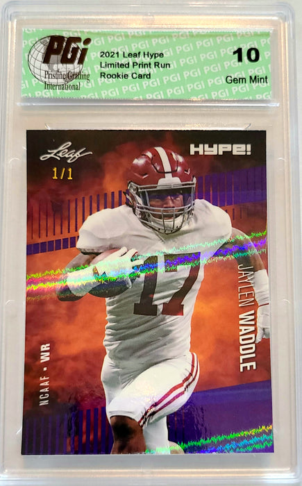 Jaylen Waddle 2021 Leaf HYPE! #62 Purple Shimmer 1/1 Rookie Card PGI 10