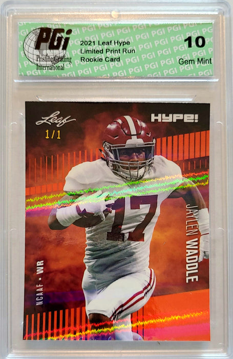 Jaylen Waddle 2021 Leaf HYPE! #62 Orange Shimmer 1/1 Rookie Card PGI 10