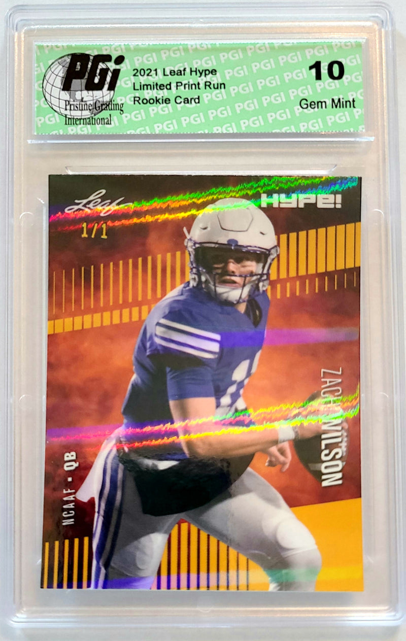 Zach Wilson Rookie Card BYU / New York PGI 10 Gem Mint Football Trading Card 2021 Leaf HYPE! #58 Gold Shimmer 1/1