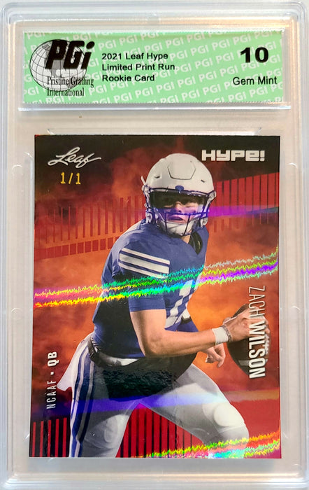 Zach Wilson 2021 Leaf HYPE! #58 Red Shimmer 1/1 Rookie Card PGI 10