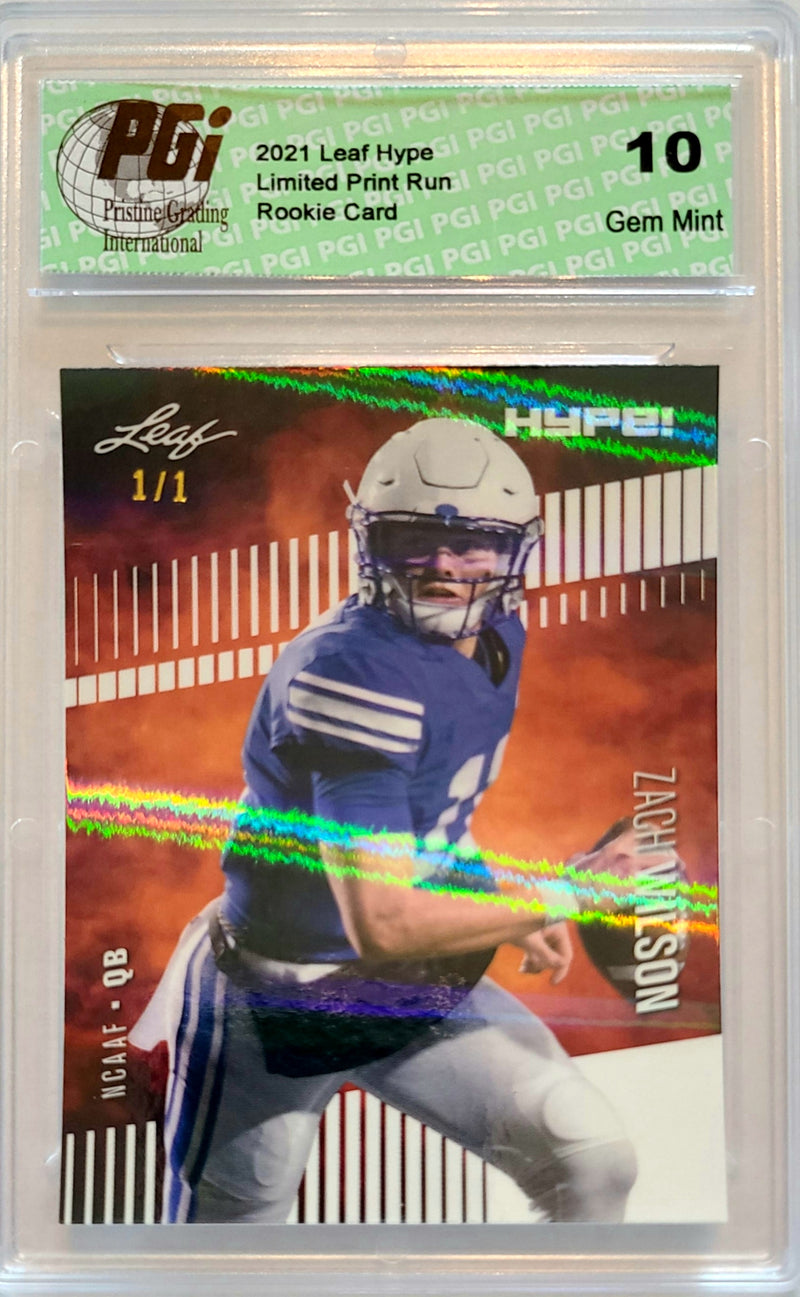 Zach Wilson Rookie Card BYU / New York PGI 10 Gem Mint Football Trading Card 2021 Leaf HYPE! #58 White Shimmer 1/1