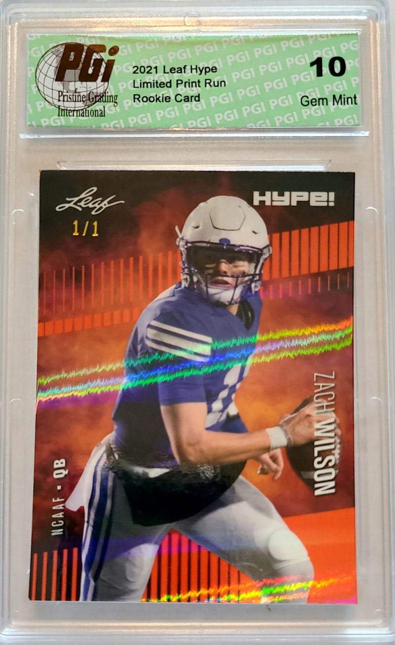 Zach Wilson Rookie Card BYU / New York PGI 10 Gem Mint Football Trading Card 2021 Leaf HYPE! #58 Orange Shimmer 1/1