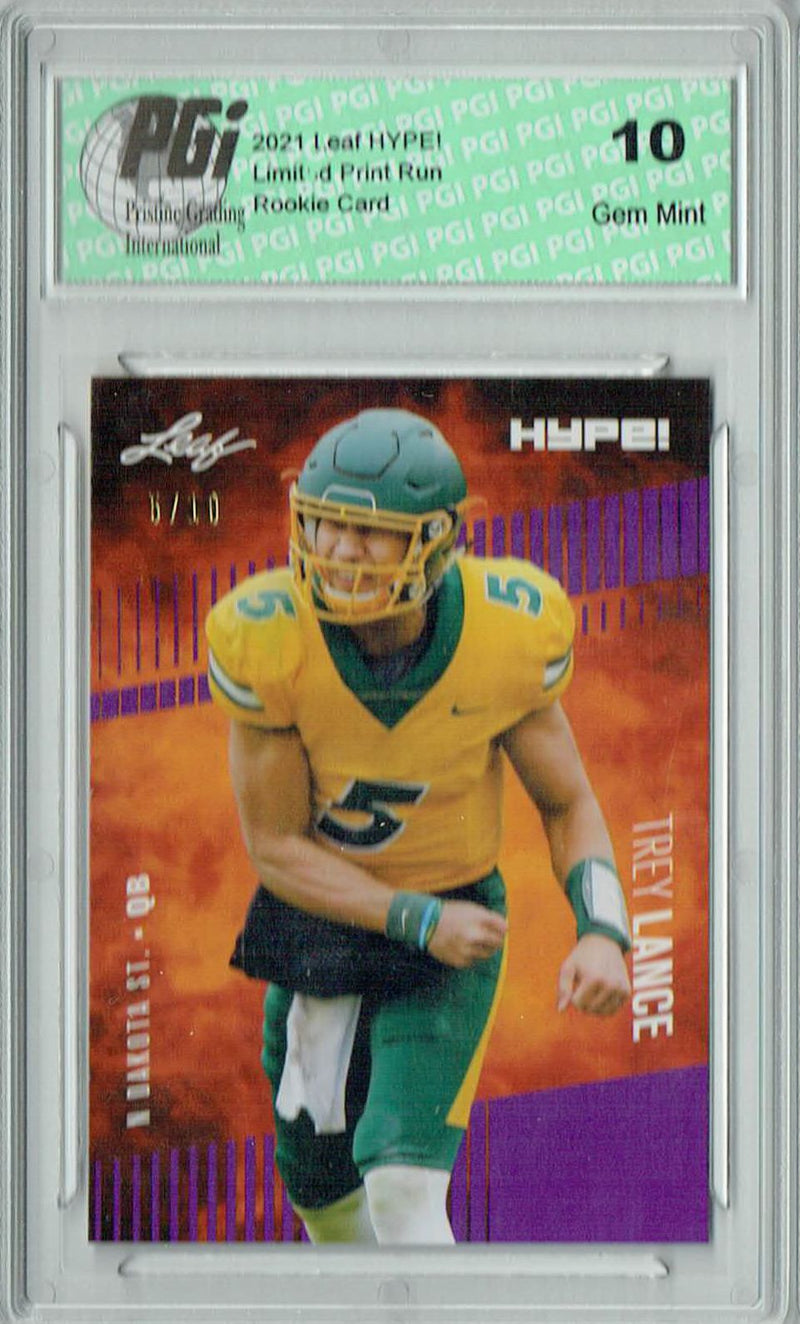 Trey Lance Rookie Card San Francisco PGI 10 Gem Mint Football Trading Card 2021 Leaf HYPE! #51 Purple, Jersey #5 of 10
