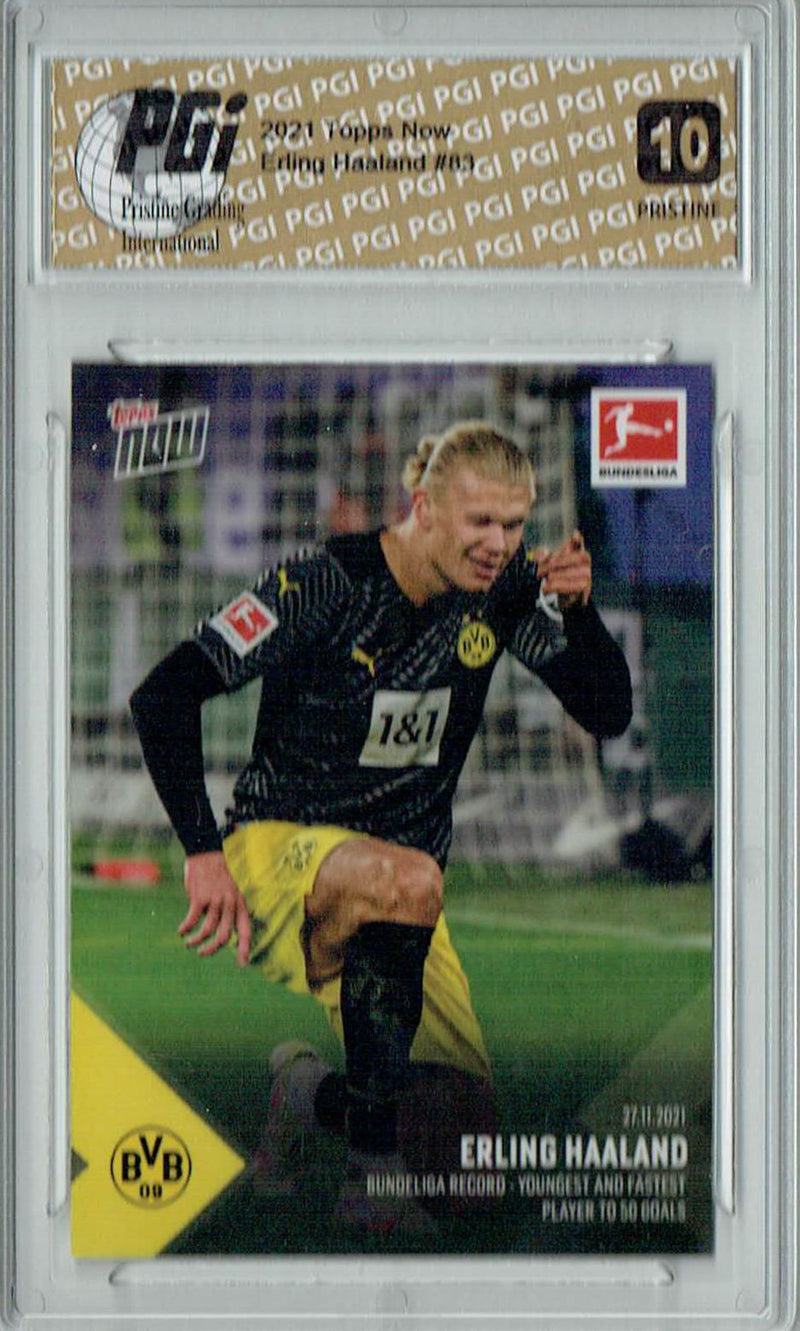 Erling Haaland 2021 Topps Now #83 PRISTINE Rare Trading Card PGI 10