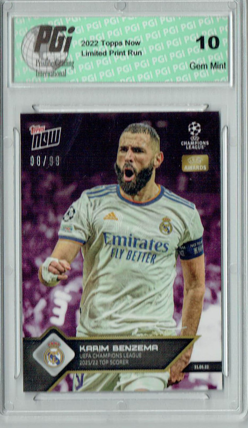 Karim Benzema 2022 Topps Now #167 Purple SP #98/99 Trading Card PGI 10